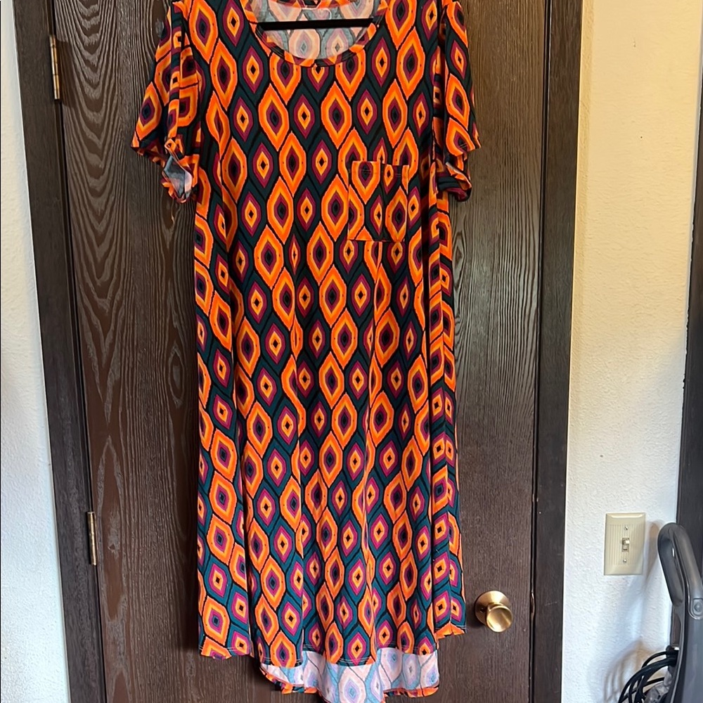 LuLaRoe Orange and Black Flutter Sleeve Sundress